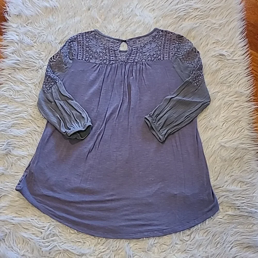 Knox rose womens blue cotton lace flowy shirt with balloon‎ sleeves size xs